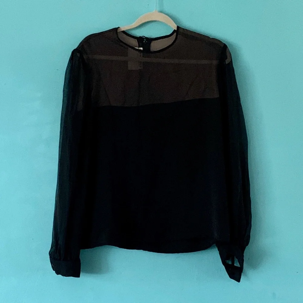VTG David Hayes Black Sheer Silk Blouse 14 - Picture 7 of 8
